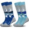 imageHylaea Merino Wool Ski Socks Kids Kneehigh Warm Thermal Snowboard Skating Socks for Boys Girls ToddlerGrey Blue 2 Pairs