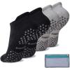 imageHylaea Unisex Non Slip Socks with Grip for Yoga Hospital Pilates Barre  Ankle Cushioned2 Pairs Black Grey