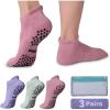 imageHylaea Unisex Non Slip Socks with Grip for Yoga Hospital Pilates Barre  Ankle Cushioned3 Pairs Pink Purple Blue