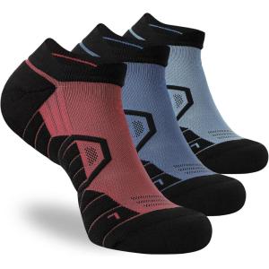 imageHylaea Athletic Running Socks Cushion Padded Moisture Wicking Low Cut3 Pairs Red Blue Green