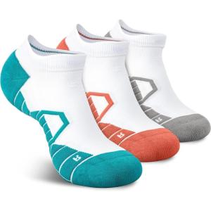 imageHylaea Athletic Running Socks Cushion Padded Moisture Wicking Low CutRed Blue Grey 3 Pairs