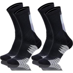 imageHylaea Athletic Running Socks with Cushion Crew Length AntiBlister Moisture Wicking Seamless Toe Black Large 2 Pairs
