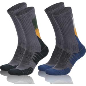 imageHylaea Athletic Running Socks with Cushion Crew Length AntiBlister Moisture Wicking Seamless Toe Grey Black Large 2 Pairs