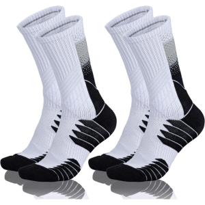 imageHylaea Athletic Running Socks with Cushion Crew Length AntiBlister Moisture Wicking Seamless Toe White Black Large 2 Pairs