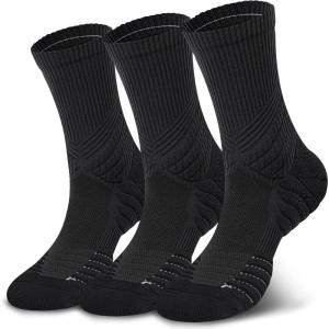 imageHylaea Compression Running Socks for men Coolmax AntiBlister Cushion Crew Socks for Athletic Moisture Wicking ampamp SeamlessBlack 3 Pairs
