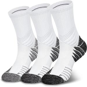 imageHylaea Compression Running Socks for men Coolmax AntiBlister Cushion Crew Socks for Athletic Moisture Wicking ampamp SeamlessBlack Grey White 3 Pairs