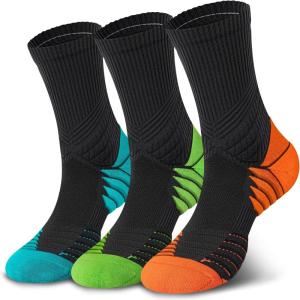 imageHylaea Compression Running Socks for men Coolmax AntiBlister Cushion Crew Socks for Athletic Moisture Wicking ampamp SeamlessOrange Green Blue 3 Pairs