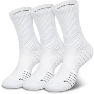 imageHylaea Compression Running Socks for men Coolmax AntiBlister Cushion Crew Socks for Athletic Moisture Wicking ampamp SeamlessWhite 3 Pairs