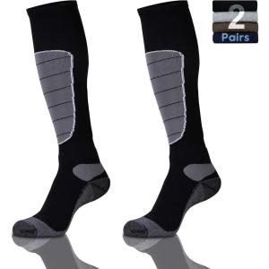 imageHylaea Merino Wool Ski Socks Cold Weather Socks for Snowboarding Snow Winter Thermal Kneehigh Warm Socks Hunting4black Grey 2 Pairs