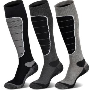 imageHylaea Merino Wool Ski Socks Cold Weather Socks for Snowboarding Snow Winter Thermal Kneehigh Warm Socks HuntingBlack Dark Grey Grey 3 Pairs