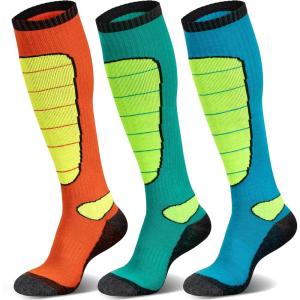 imageHylaea Merino Wool Ski Socks Cold Weather Socks for Snowboarding Snow Winter Thermal Kneehigh Warm Socks HuntingFluorescent Color 3 Pairs