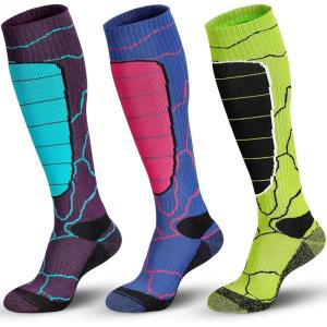 imageHylaea Merino Wool Ski Socks Cold Weather Socks for Snowboarding Snow Winter Thermal Kneehigh Warm Socks HuntingMulti Colors 3 Pairs