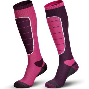 imageHylaea Merino Wool Ski Socks Cold Weather Socks for Snowboarding Snow Winter Thermal Kneehigh Warm Socks HuntingPink Rose Red 2 Pairs