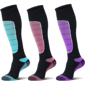 imageHylaea Merino Wool Ski Socks Cold Weather Socks for Snowboarding Snow Winter Thermal Kneehigh Warm Socks HuntingPurple Red Green 3 Pairs