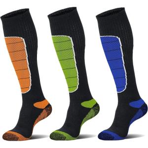imageHylaea Merino Wool Ski Socks Cold Weather Socks for Snowboarding Snow Winter Thermal Kneehigh Warm Socks HuntingRed Blue Green 3 Pairs