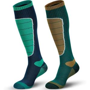 imageHylaea Merino Wool Ski Socks Cold Weather Socks for Snowboarding Snow Winter Thermal Kneehigh Warm Socks HuntingYellow Blue Green 2 Pairs