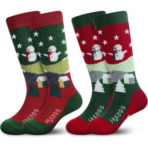 imageHylaea Merino Wool Ski Socks Kids Kneehigh Warm Thermal Snowboard Skating Socks for Boys Girls ToddlerGreen Purple Pink Red 2 Pairs