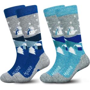 imageHylaea Merino Wool Ski Socks Kids Kneehigh Warm Thermal Snowboard Skating Socks for Boys Girls ToddlerGrey Blue 2 Pairs