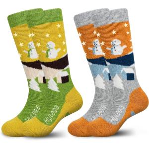imageHylaea Merino Wool Ski Socks Kids Kneehigh Warm Thermal Snowboard Skating Socks for Boys Girls ToddlerOrange Yellow 2 Pairs