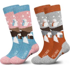 imageHylaea Merino Wool Ski Socks Kids Kneehigh Warm Thermal Snowboard Skating Socks for Boys Girls ToddlerPink Grey 2 Pairs