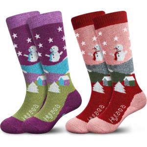 imageHylaea Merino Wool Ski Socks Kids Kneehigh Warm Thermal Snowboard Skating Socks for Boys Girls ToddlerPink Red Gray Blue 2 Pairs