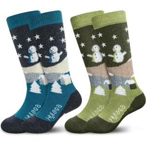 imageHylaea Merino Wool Ski Socks Kids Kneehigh Warm Thermal Snowboard Skating Socks for Boys Girls ToddlerRed Green 2 Pairs