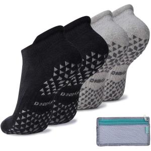 imageHylaea Unisex Non Slip Socks with Grip for Yoga Hospital Pilates Barre  Ankle Cushioned2 Pairs Black Grey
