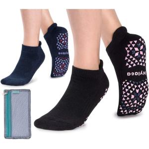 imageHylaea Unisex Non Slip Socks with Grip for Yoga Hospital Pilates Barre  Ankle Cushioned2 Pairs Black Navy