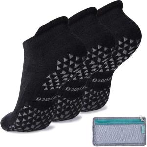 imageHylaea Unisex Non Slip Socks with Grip for Yoga Hospital Pilates Barre  Ankle Cushioned3 Pairs Black