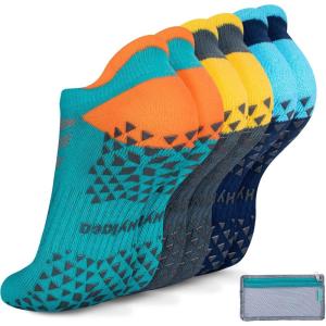 imageHylaea Unisex Non Slip Socks with Grip for Yoga Hospital Pilates Barre  Ankle Cushioned3 Pairs Dark Blue Green