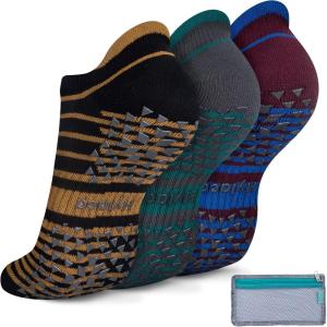 imageHylaea Unisex Non Slip Socks with Grip for Yoga Hospital Pilates Barre  Ankle Cushioned3 Pairs Stripe