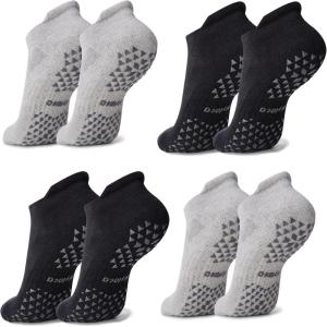 imageHylaea Unisex Non Slip Socks with Grip for Yoga Hospital Pilates Barre  Ankle Cushioned4 Pairs Black Grey