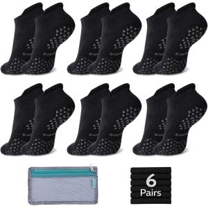 imageHylaea Unisex Non Slip Socks with Grip for Yoga Hospital Pilates Barre  Ankle Cushioned6 Pairs Black