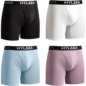 image:imageHylaea Mens Bamboo Boxer Briefs Breathable Moisture Wicking Underwear No Ride Up With 3D Pouch SupportBlack White Purple Light Blue