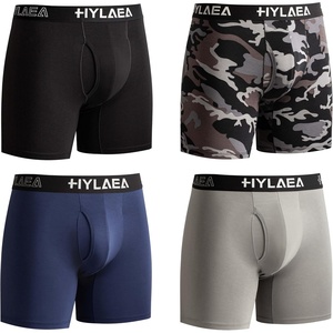 image:imageHylaea Mens Bamboo Boxer Briefs Breathable Moisture Wicking Underwear No Ride Up With 3D Pouch SupportCamo Black Grey Blue